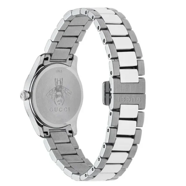 Zegarek damski Gucci G-Timeless YA126595 klasyczna stalowa koperta Ø32 mm i minimalistyczna tarcza zdjęcie 2 widok koperty i zapięcia