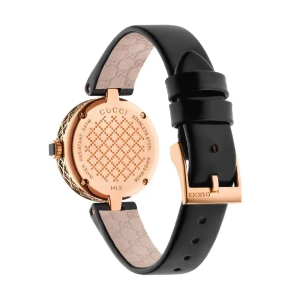 Zegarek damski Gucci Diamantissima YA141501 czarna tarcza i koperta PVD różowe złoto Ø27 mm zdjęcie 3 widok z boku