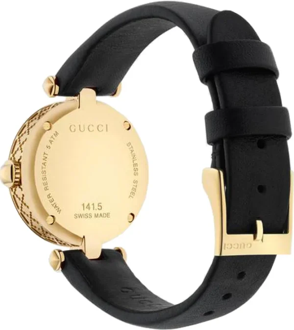 Zegarek damski Gucci Diamantissima YA141505 biała masa perłowa i koperta PVD różowe złoto Ø27 mm zdjęcie 2 widok koperty i zapięcia